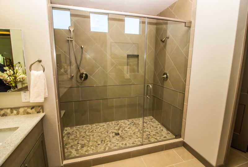 Shower Featuring Textured Tile Walls